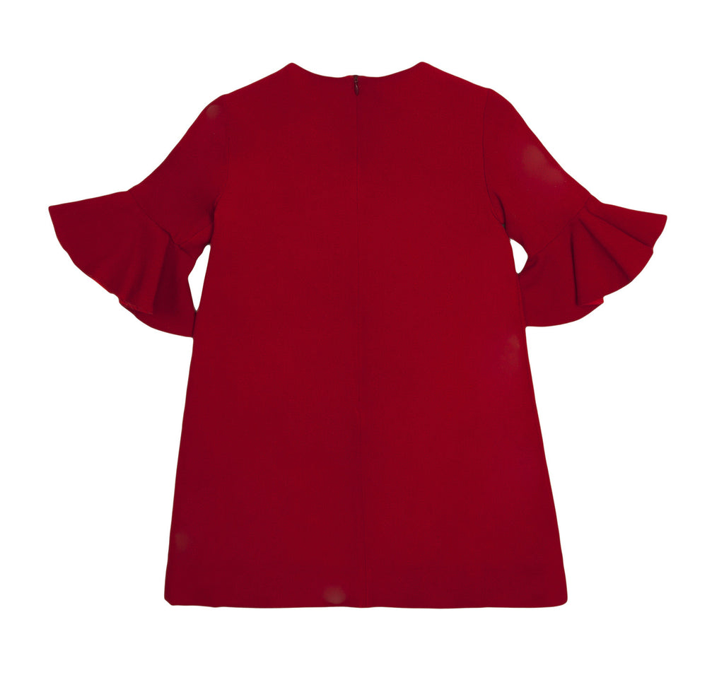 Flounce Sleeve Dress in Ruby Wool