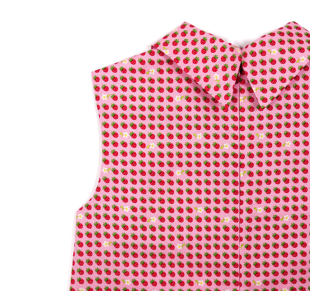 Flip Collar Dress in Pink Strawberries