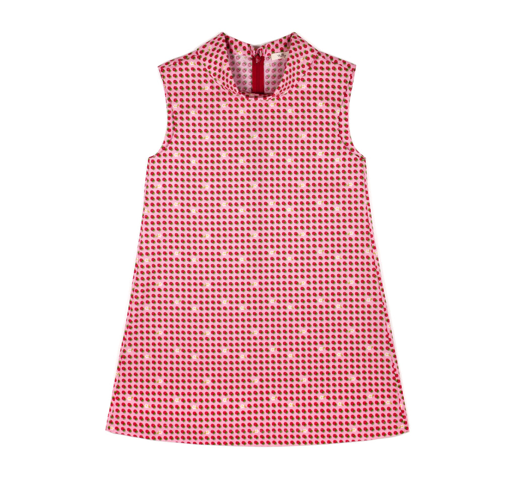 Flip Collar Dress in Pink Strawberries