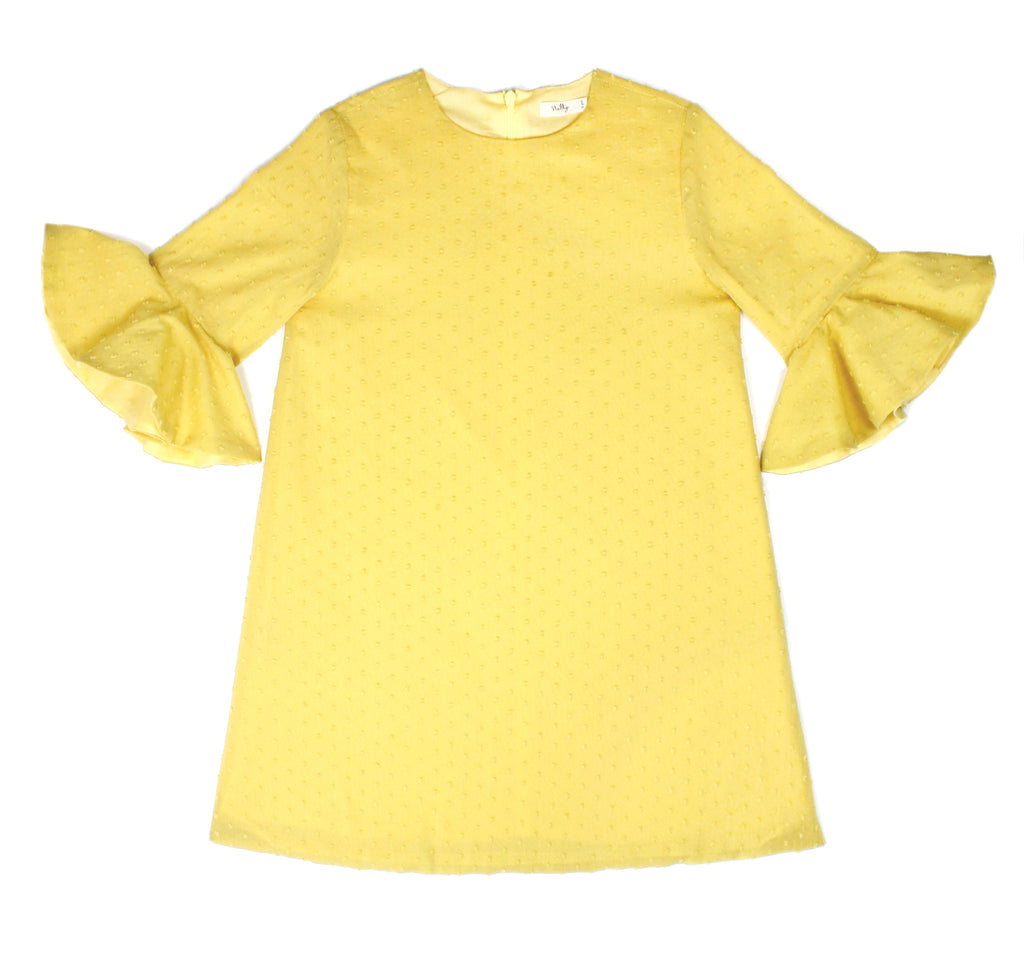 Flounce Sleeve Dress in Yellow Swiss Dot